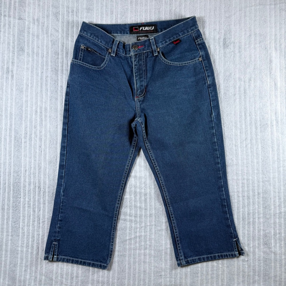 FUBU The Collection Denim Capris Women 7/8 Blue Y2K Hip Hop Streetwear 90s